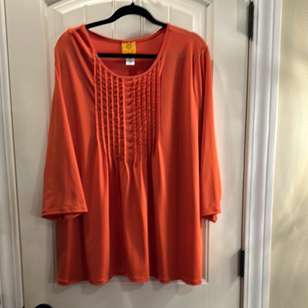 Ruby Rd. Orange 3/4 Sleeve Pleated Blouse